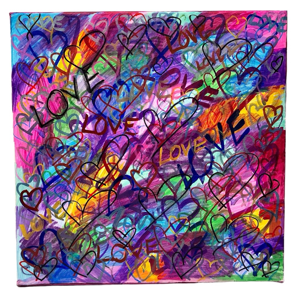 HANDCRAFTED VIBRANT GRAFFITI HEARTS & LOVE POP ART MULTICOLOR